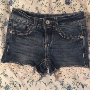 Stretch Denim and Lace Shorts